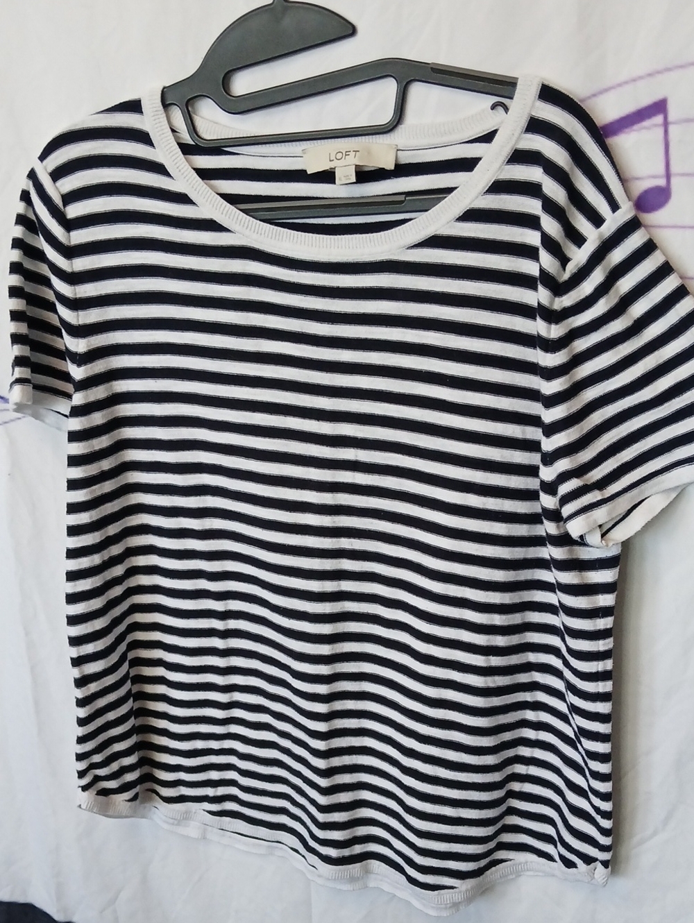LOFT Women's Black and White Striped Short Sleeve Tee